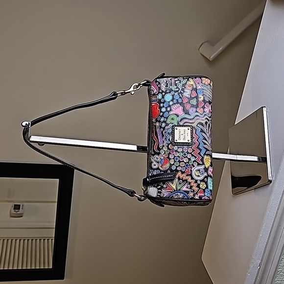 Dooney & Bourke Handbags - Dooney & Bourke 1975 Whimsy Print Goldtone Hardware Leather Trim Minibag VGUC
